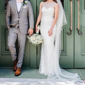 Only the Beginning White and Silver Beaded Sequin Maxi Dress NWOT